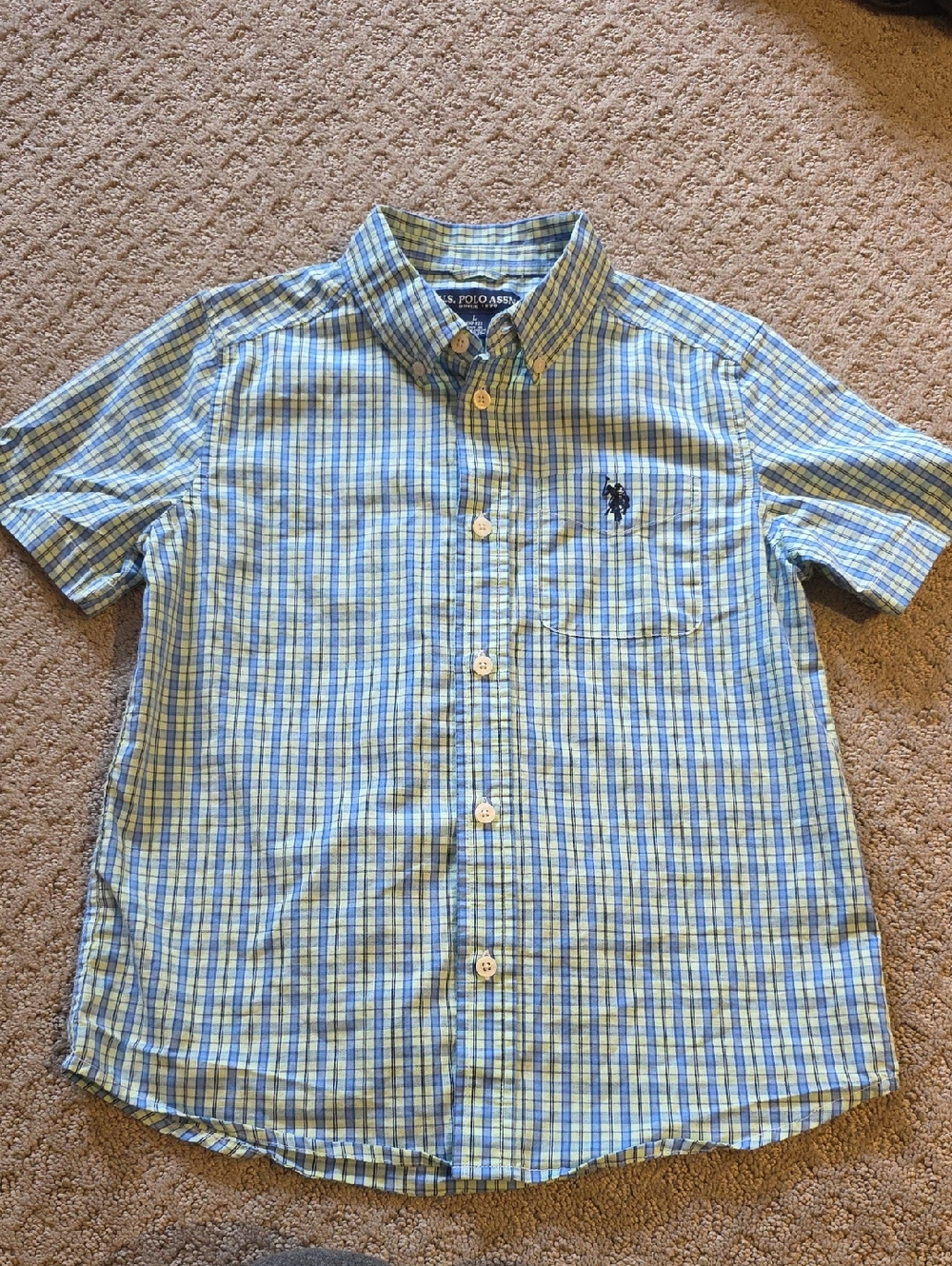 U.S. Polo Assn. Blue and Yellow Plaid Short Sleeve Button-Down Shirt Boy L
